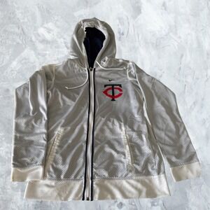 Nike Dri-FIT Minnesota Twins MLB Full Zip Mesh Hoodie Jacket White Navy Womens L